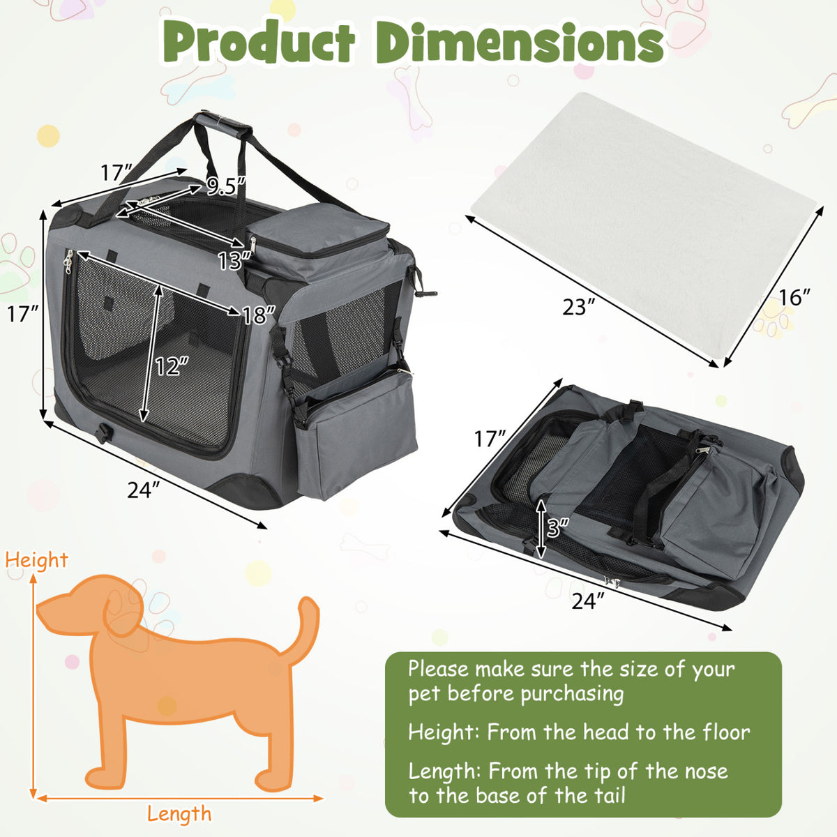 4 Sizes Collapsible Soft Dog Crate with Mesh Windows & 3 Doors - Travel & Home