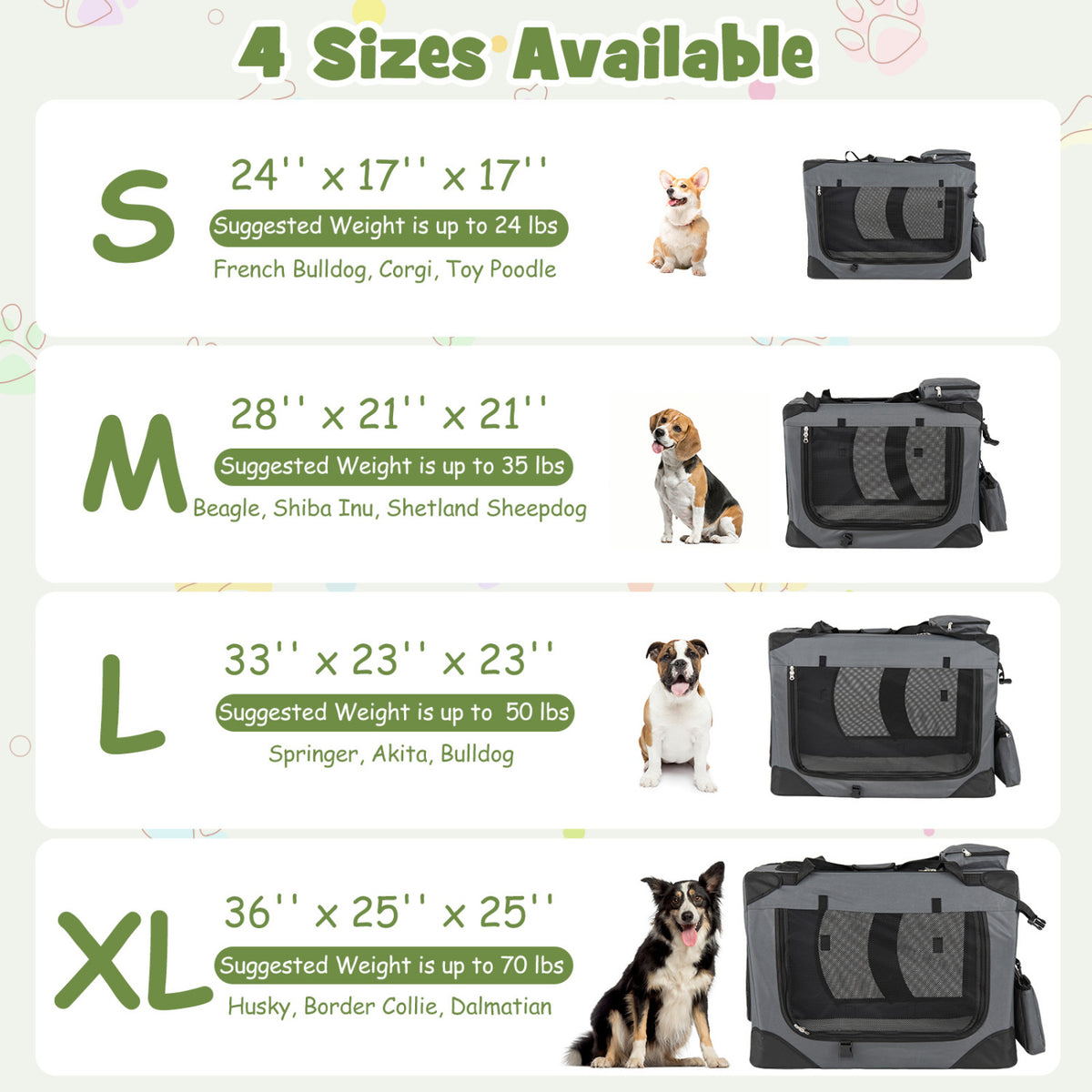 4 Sizes Collapsible Soft Dog Crate with Mesh Windows & 3 Doors - Travel & Home