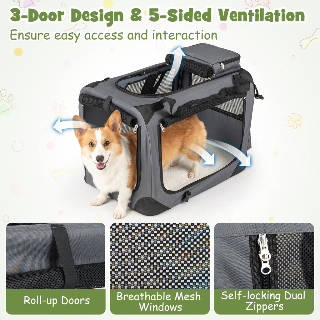 4 Sizes Collapsible Soft Dog Crate with Mesh Windows & 3 Doors - Travel & Home