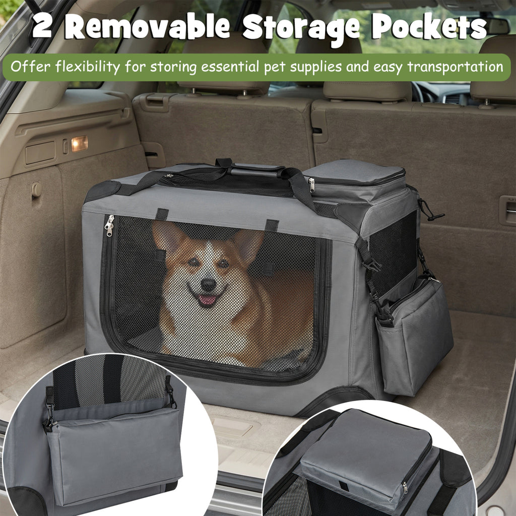 4 Sizes Collapsible Soft Dog Crate with Mesh Windows & 3 Doors - Travel & Home