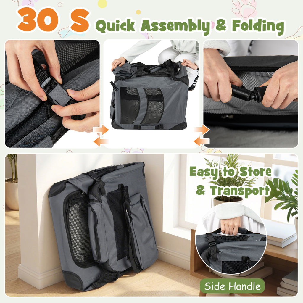 4 Sizes Collapsible Soft Dog Crate with Mesh Windows & 3 Doors - Travel & Home