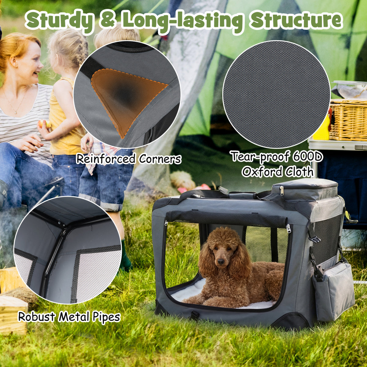 4 Sizes Collapsible Soft Dog Crate with Mesh Windows & 3 Doors - Travel & Home