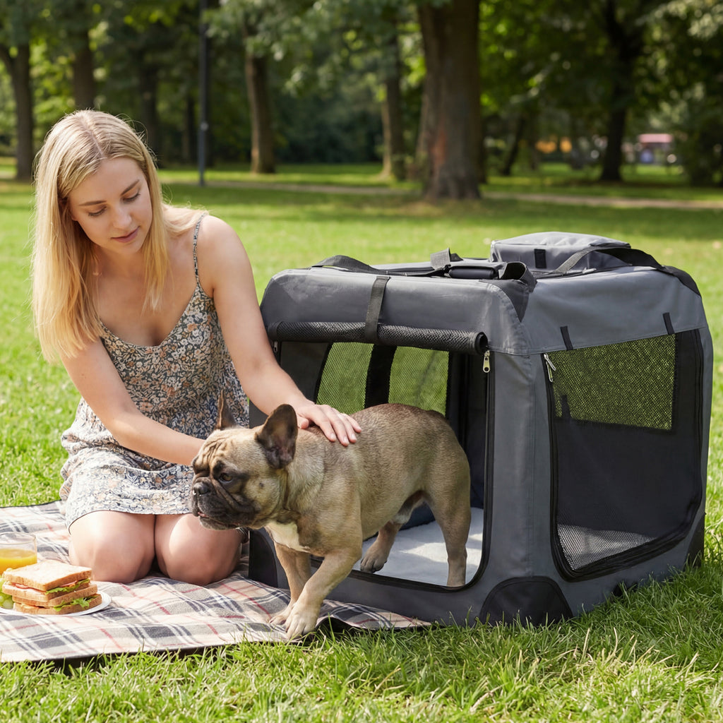 4 Sizes Collapsible Soft Dog Crate with Mesh Windows & 3 Doors - Travel & Home