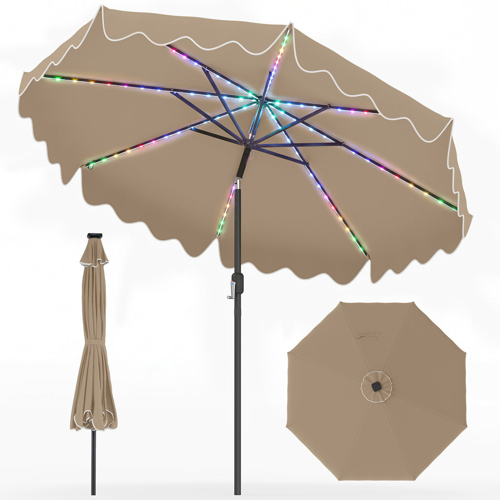 9 Feet Solar Patio Umbrella with Color-Changing LED Lights