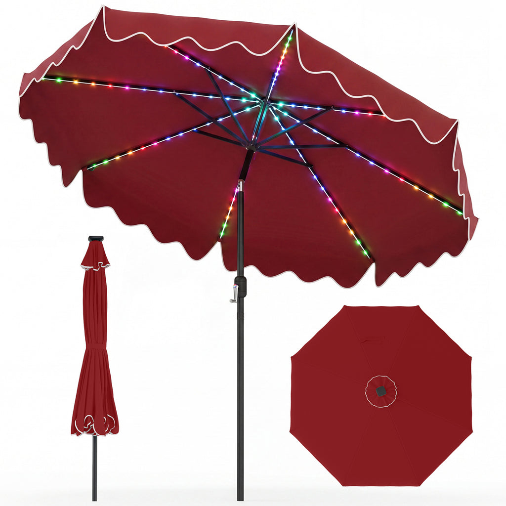 9 Feet Solar Patio Umbrella with Color-Changing LED Lights