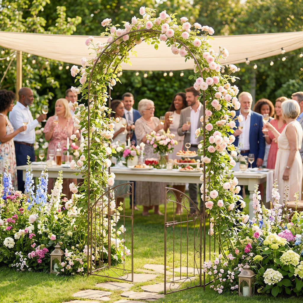 Heavy-Duty Metal Garden Arch with Gate and Safety Latch