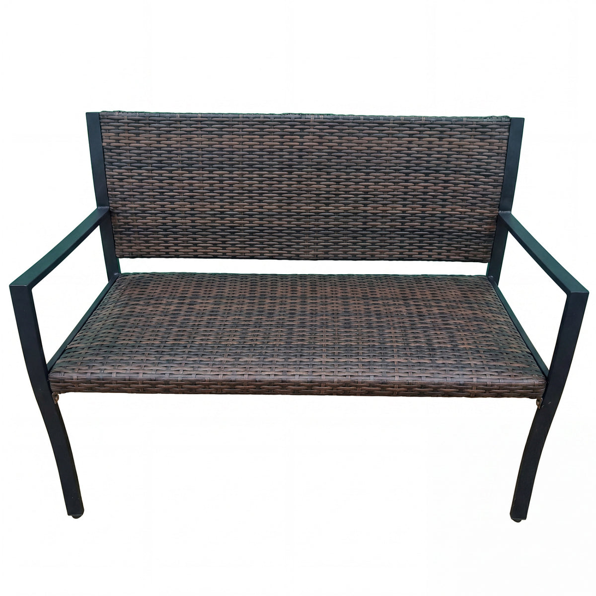 PE Rattan Loveseat Chair with Acacia Wood Armrests