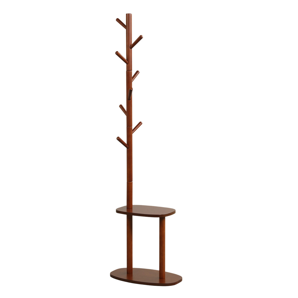 Coat Rack with 8 Rubber Wood Hooks and 2 Storage Shelves