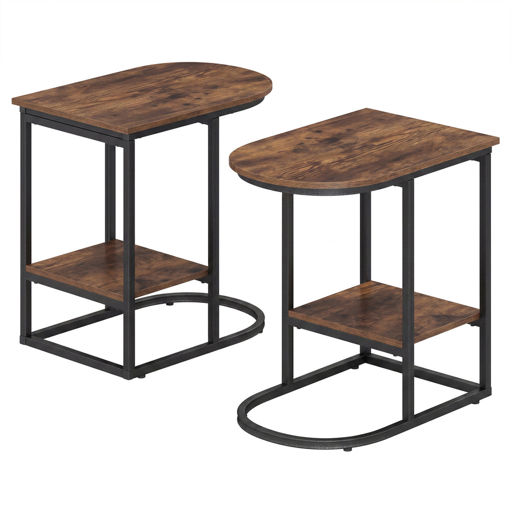 C-Shaped Modern Sofa Side Table with Storage Shelf, Marble Top - Set of 2, White