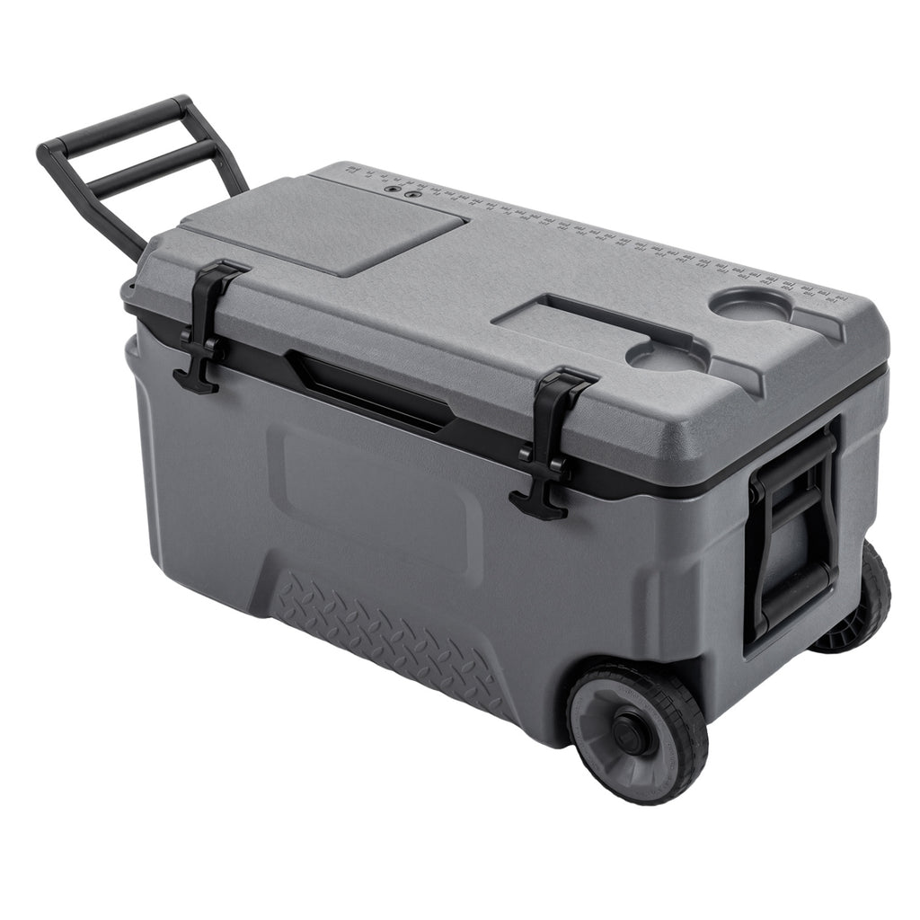 103 Quart Outdoor Portable Wheeled Ice Cooler with Foldable Pull and