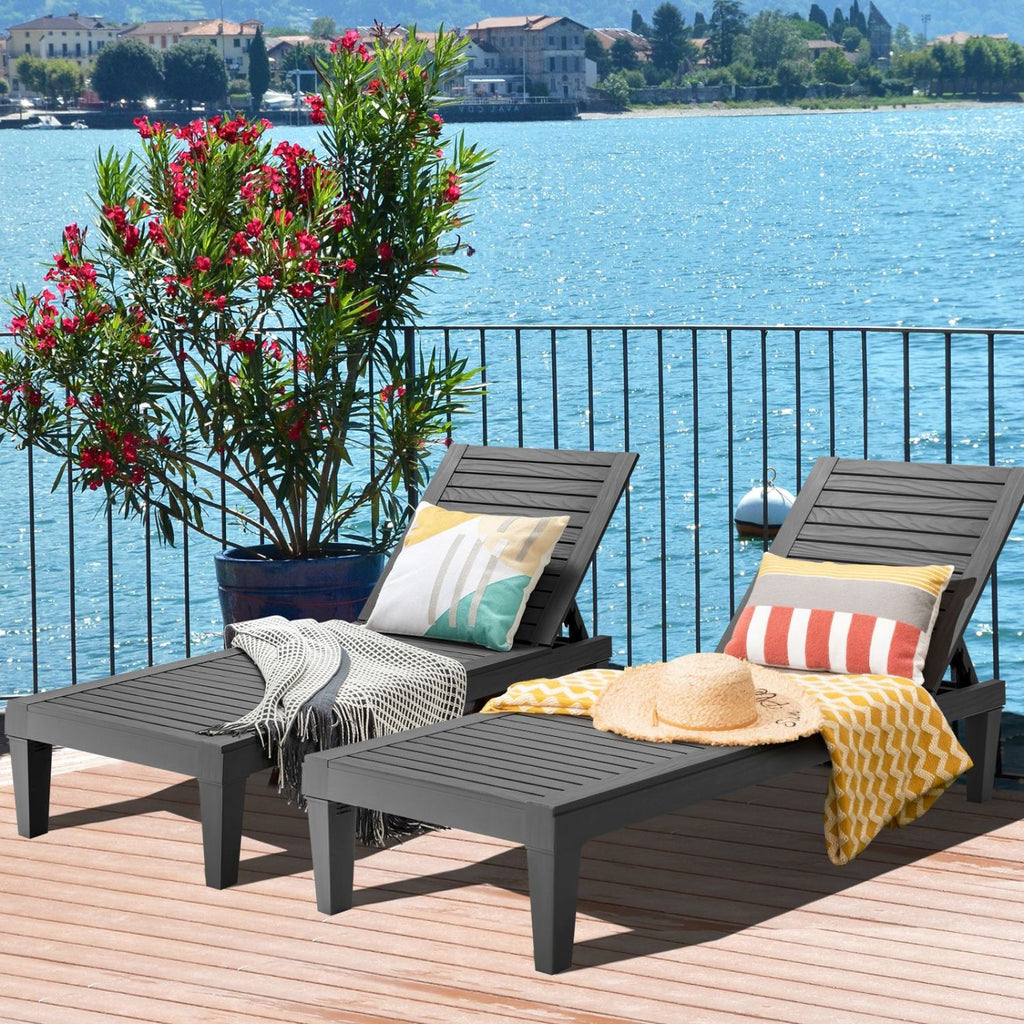 Set of 2 Outdoor Chaise Lounge Chair with 5 Positions Adjustable