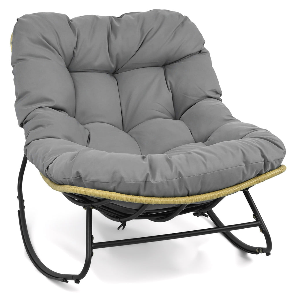 Outdoor Papasan Rocking Chair with Thick Cushion and Pads