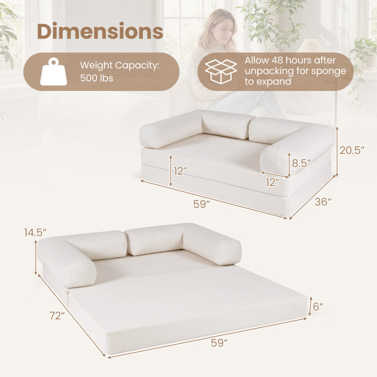 4-in-1 Convertible Sofa Bed with 3-Piece Side Table Set