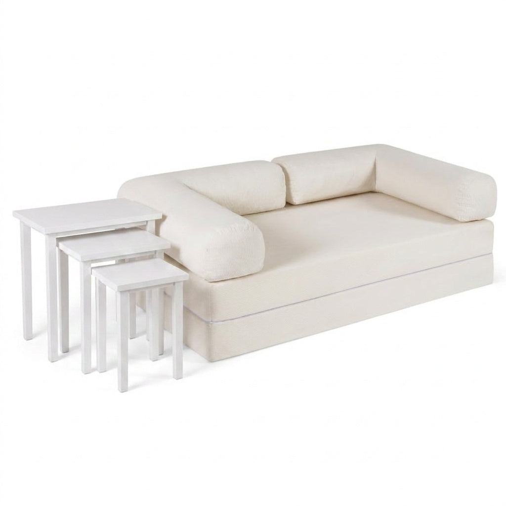 4-in-1 Convertible Folding Sofa Bed, Beige Corduroy - 59 Inch