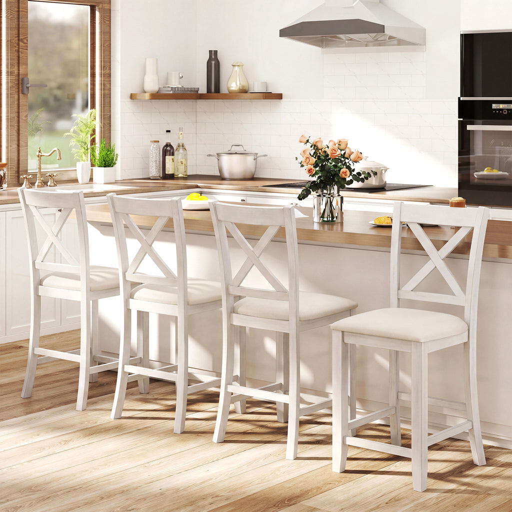 Modern Farmhouse Counter Height Stools, Set of 4 - White
