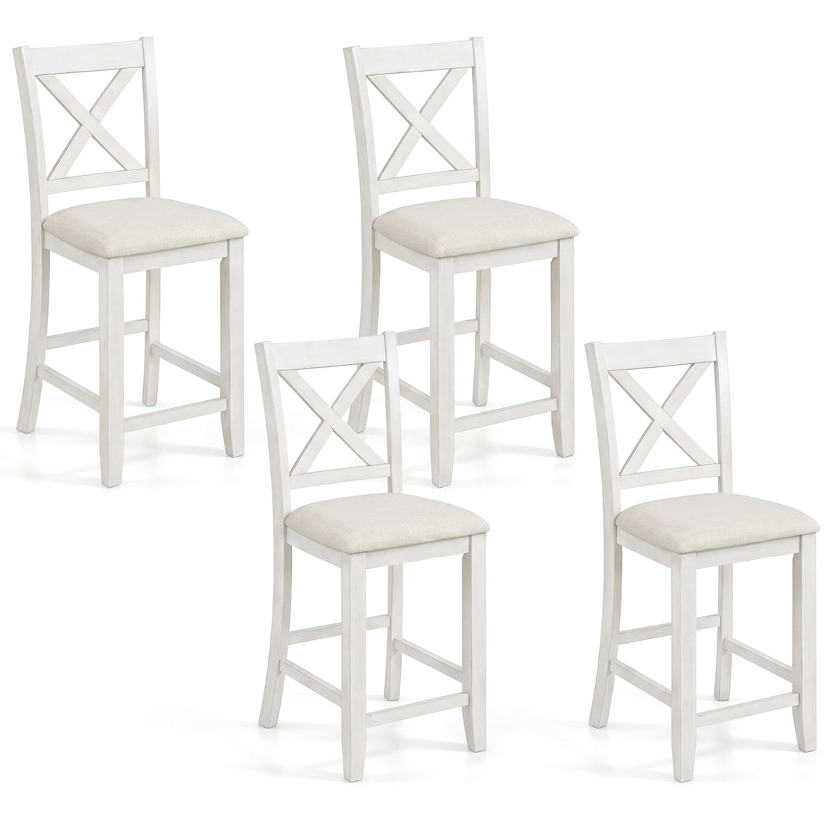 Modern Farmhouse Counter Height Stools, Set of 4 - White