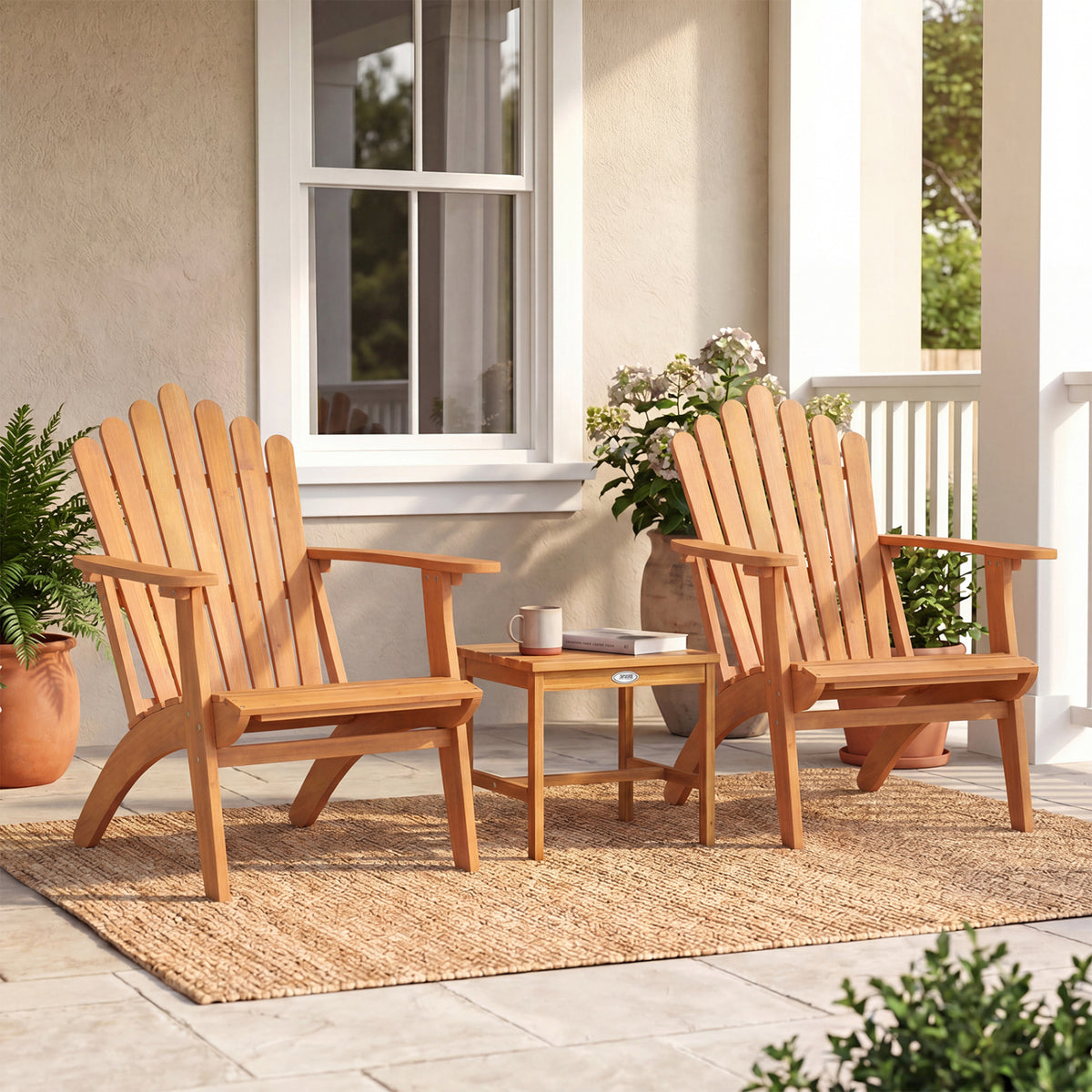 Adirondack Chair Set of 2 with Side Table for Deck Garden and Porch