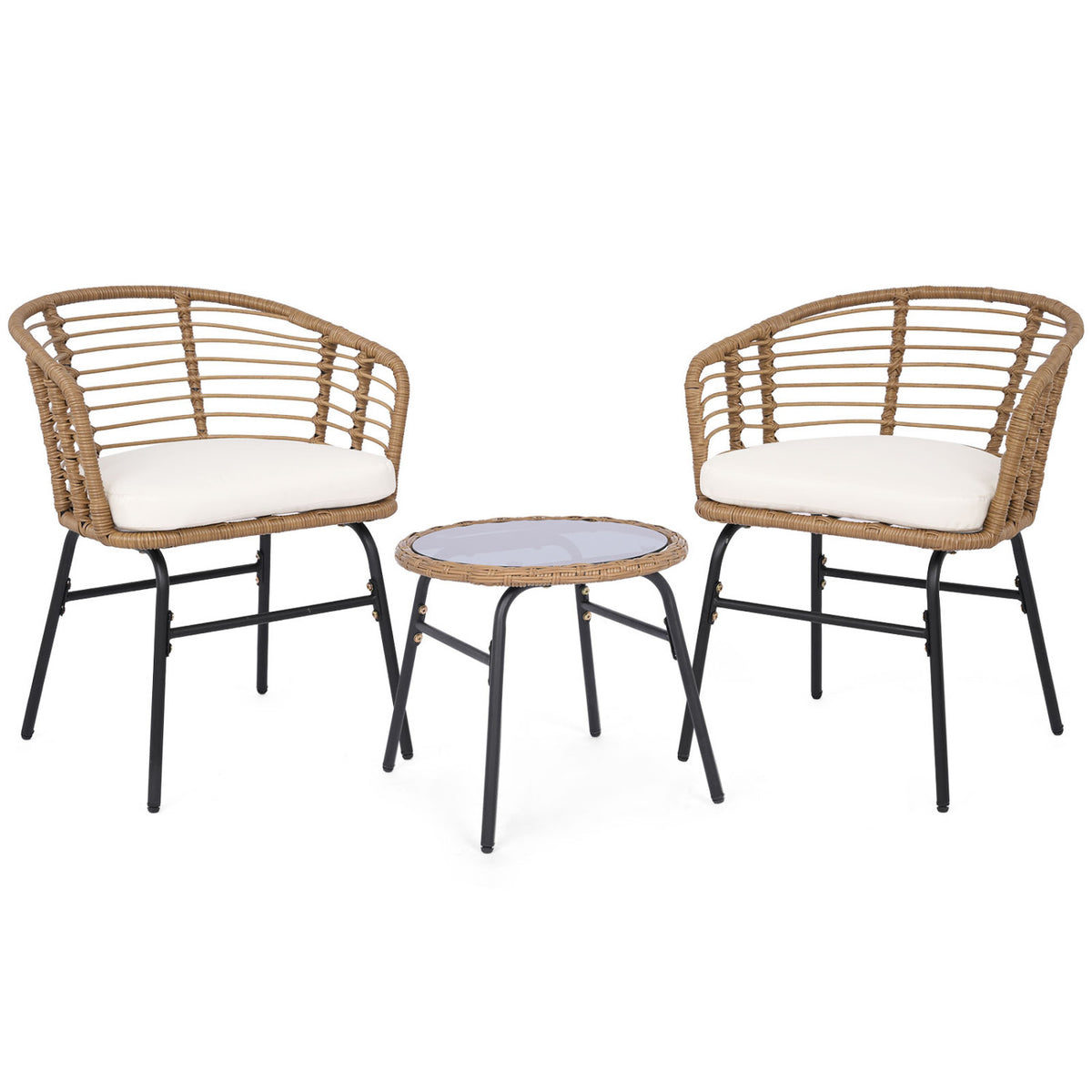3-Piece Outdoor Patio Bistro Set - Wooden & Rattan