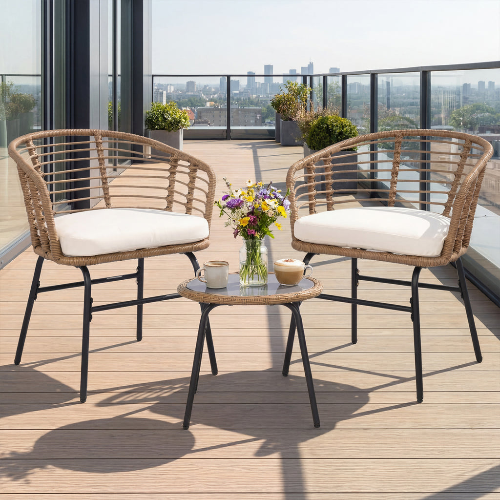 3 Pieces Outdoor Patio Furniture Set with Soft Cushions
