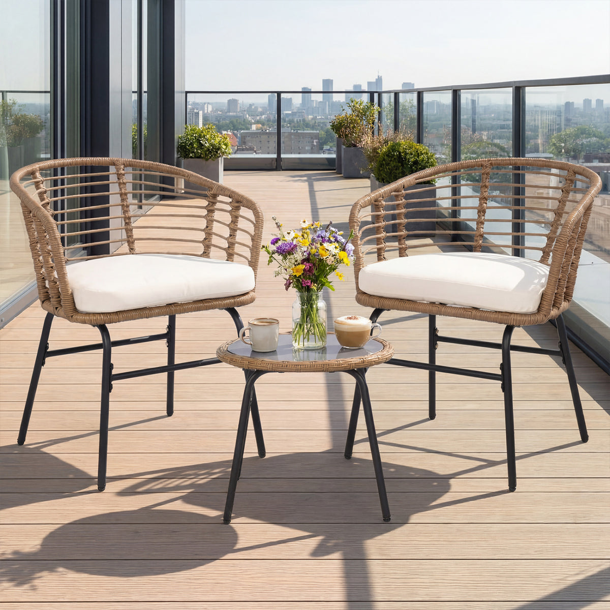 3 Pieces Outdoor Patio Furniture Set with Soft Cushions