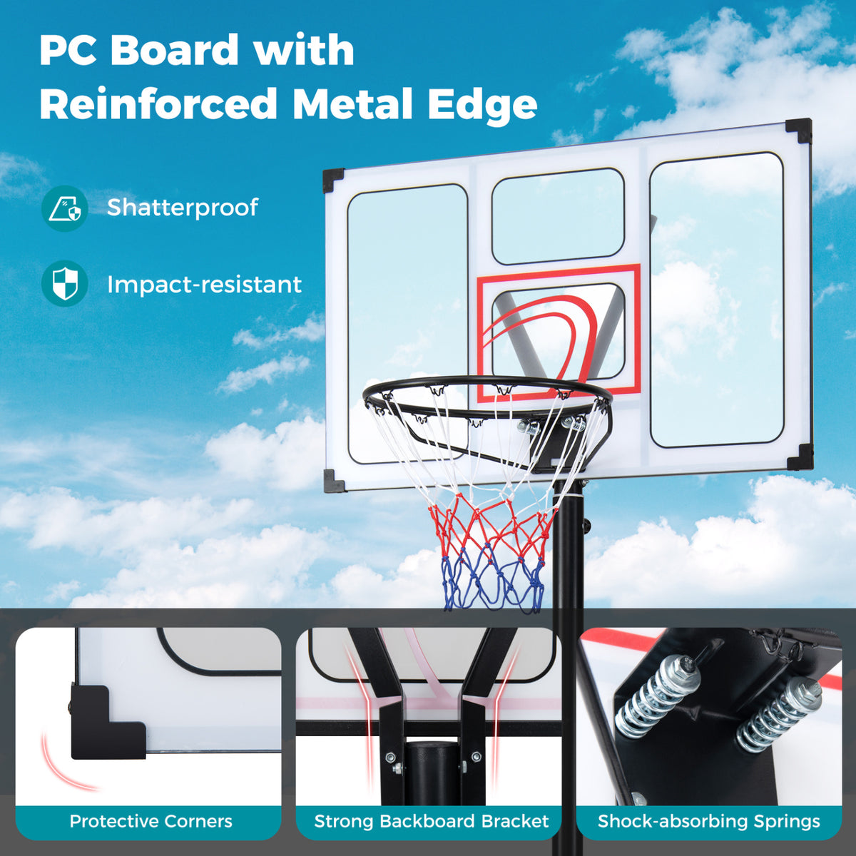 Adult 4.1-10 Feet Portable Adjustable Basketball Hoop with Heavy Duty Fillable Base - 18-Level
