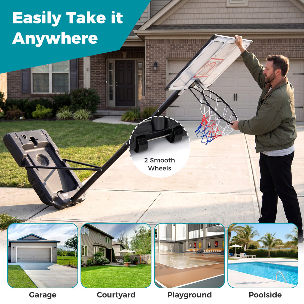 Adult 4.1-10 Feet Portable Adjustable Basketball Hoop with Heavy Duty Fillable Base - 18-Level
