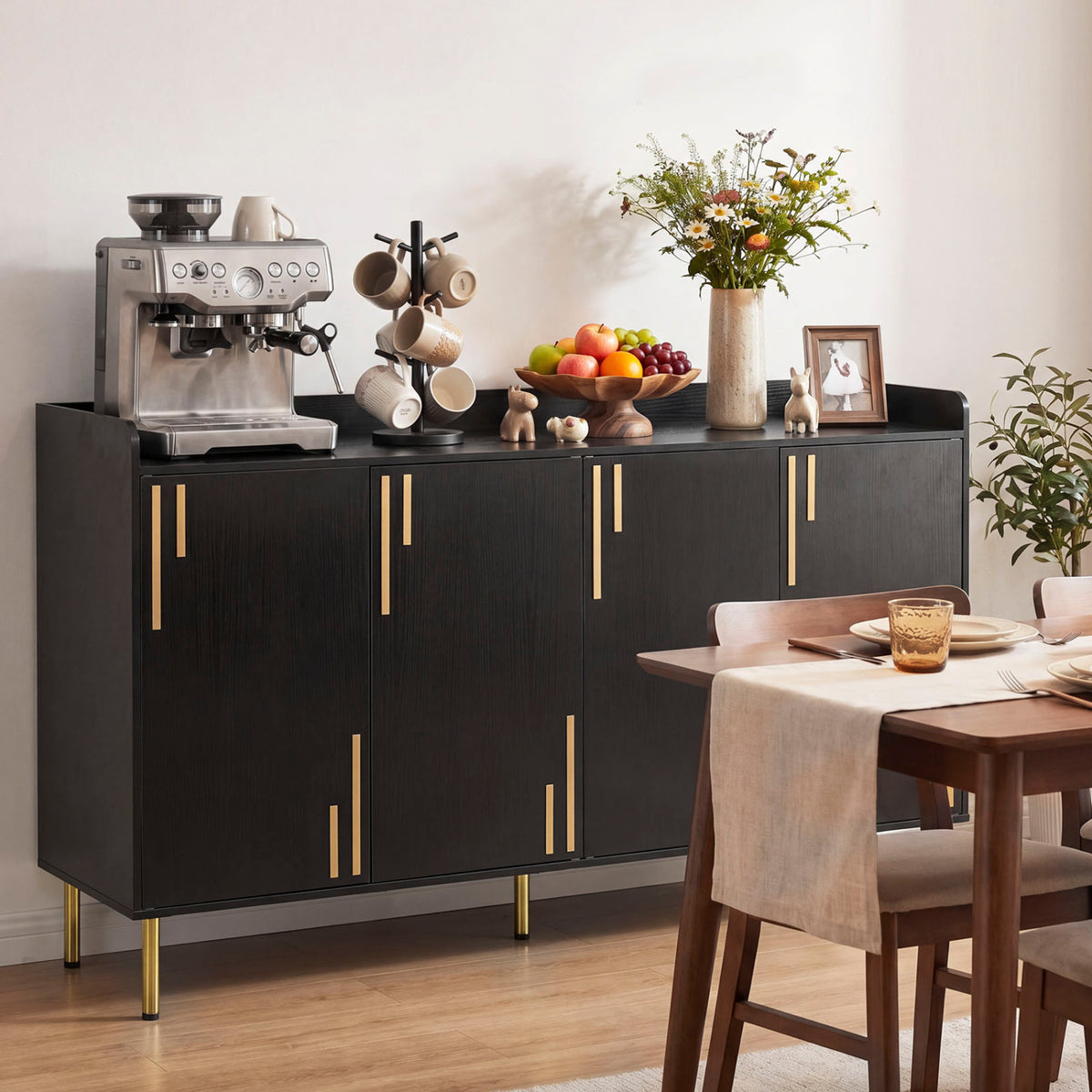 55" Buffet Cabinet with 4 Doors & 5 Metal Legs - White
