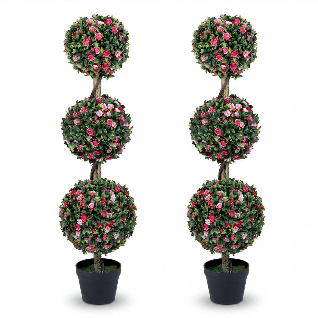 Set of 2 43.5-Inch Artificial Topiary Trees with Lifelike Roses & Foliage