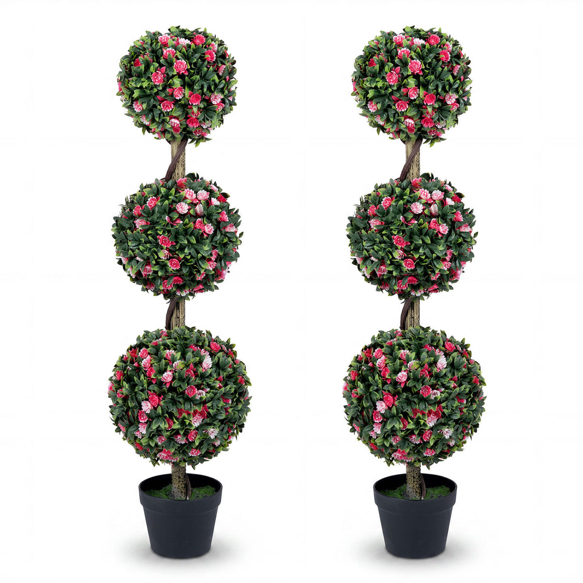 Set of 2 43.5-Inch Artificial Topiary Trees with Lifelike Roses & Foliage