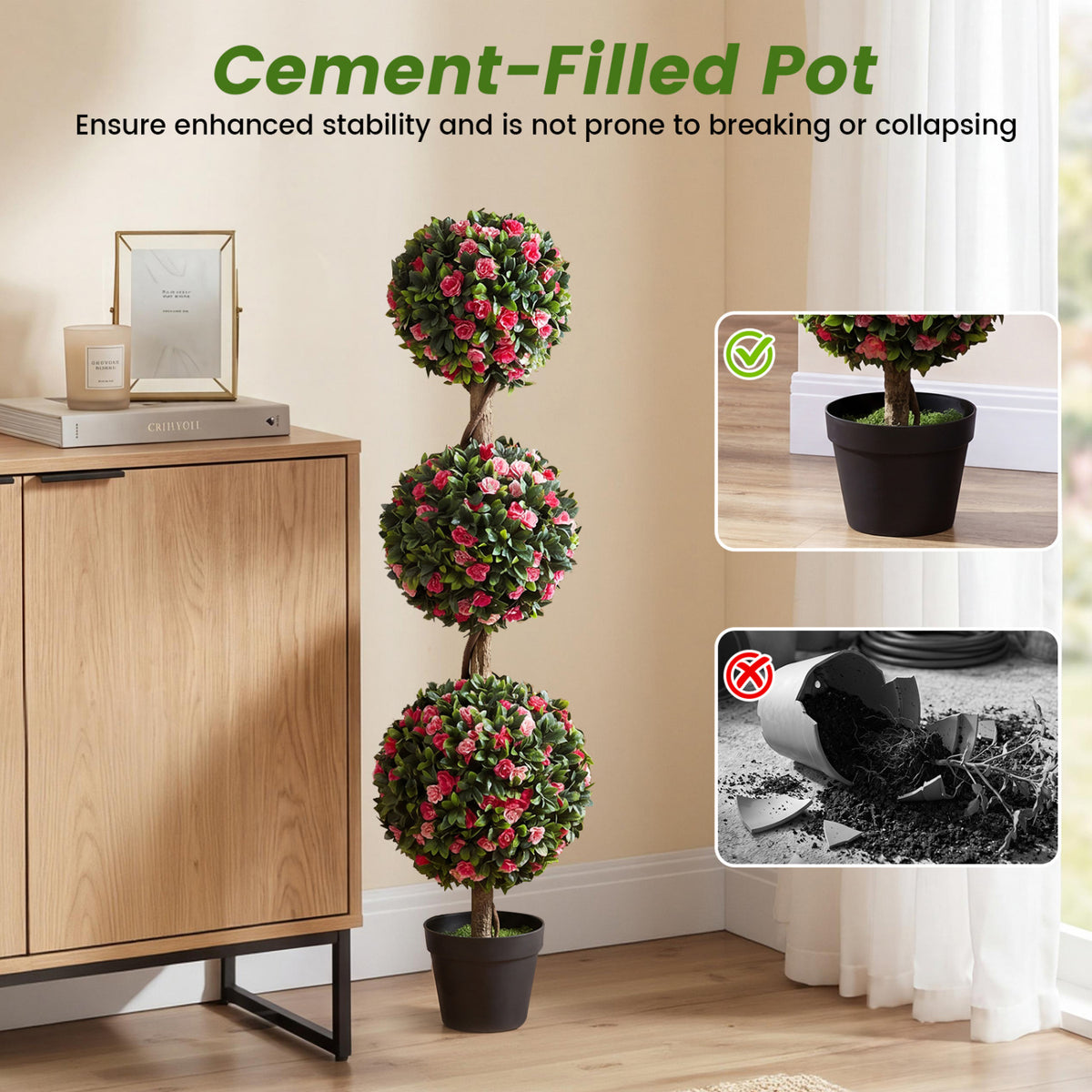 Set of 2 43.5-Inch Artificial Topiary Trees with Lifelike Roses & Foliage