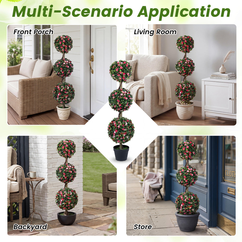 Set of 2 43.5-Inch Artificial Topiary Trees with Lifelike Roses & Foliage