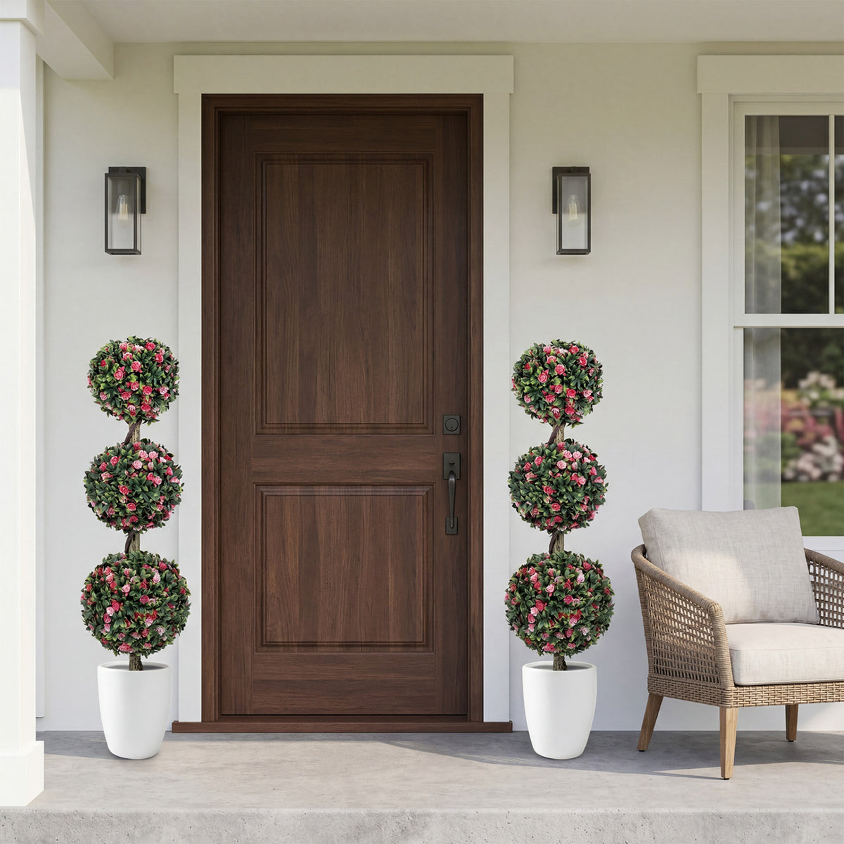 Set of 2 43.5-Inch Artificial Topiary Trees with Lifelike Roses & Foliage