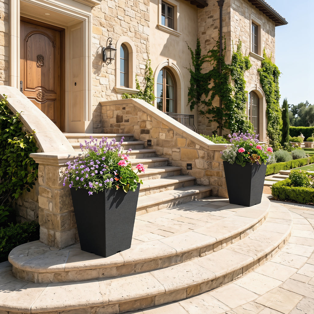 Set of 2 Square Taper Planter with Optional Drainage Hole and