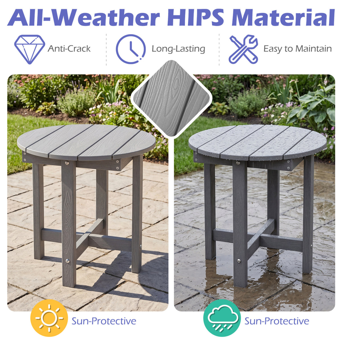 HIPS Adirondack Side Table with Weather-Resistant and Waterproof Top