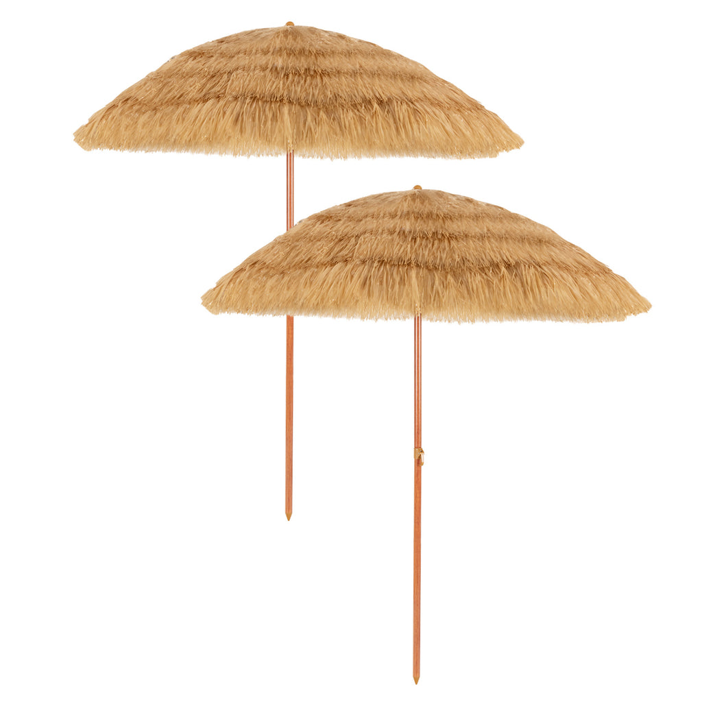 6.5 Feet Portable Thatched Tiki Beach Umbrella with Adjustable Tilt