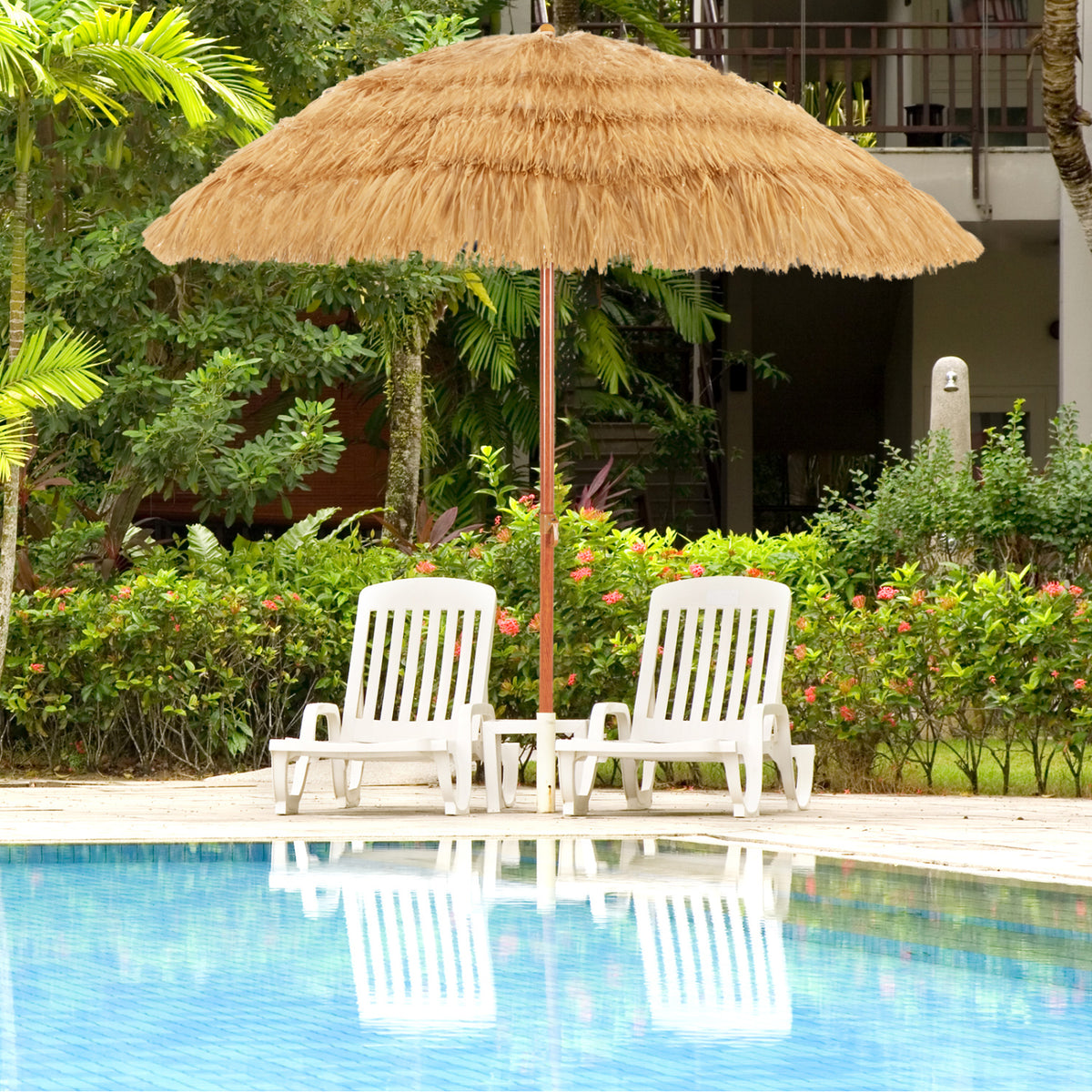 6.5 Feet Portable Thatched Tiki Beach Umbrella with Adjustable Tilt