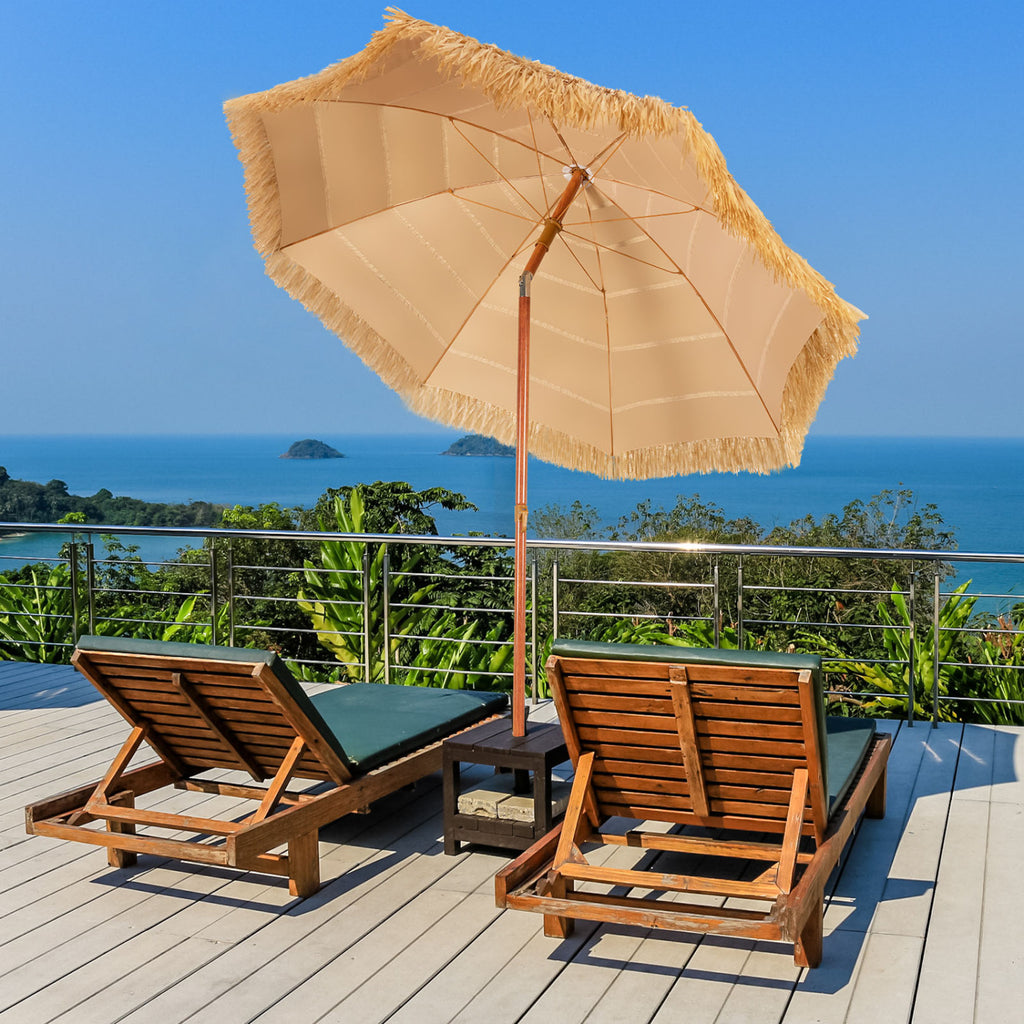 6.5 Feet Portable Thatched Tiki Beach Umbrella with Adjustable Tilt