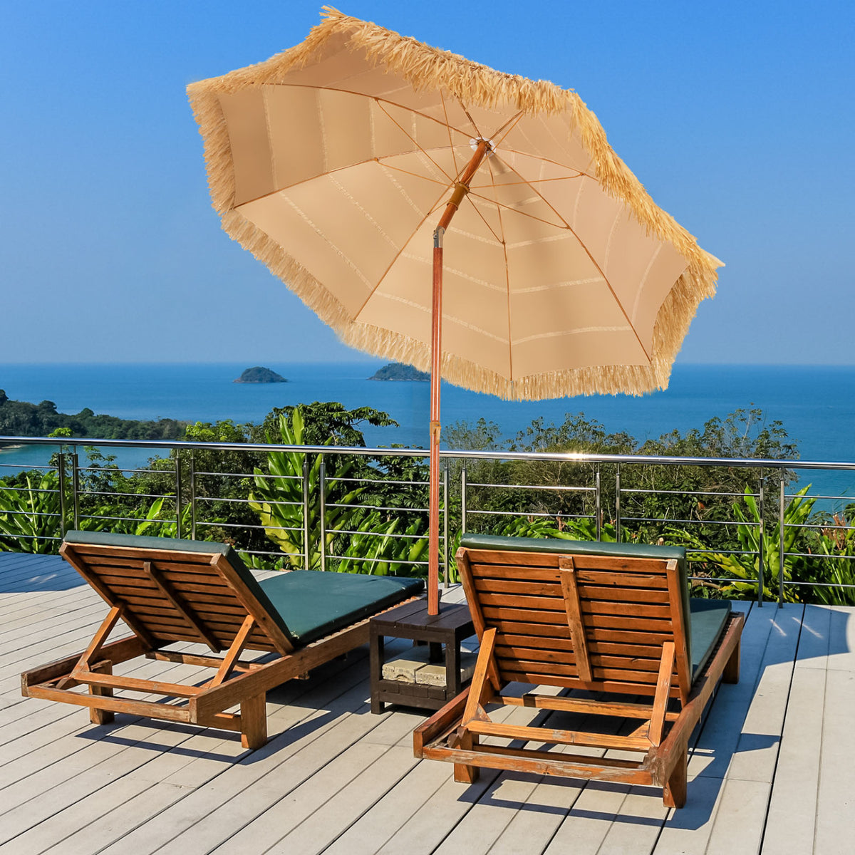 6.5 Feet Portable Thatched Tiki Beach Umbrella with Adjustable Tilt