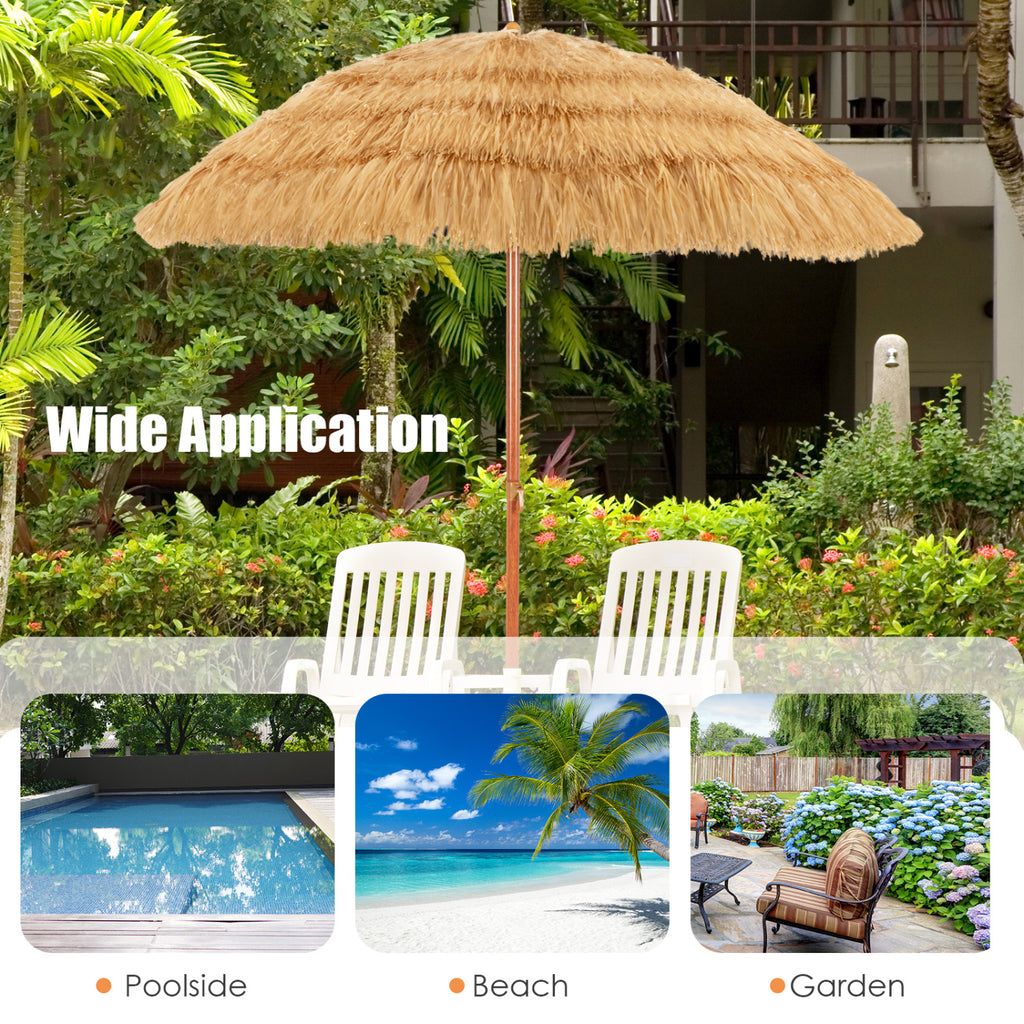 6.5 Feet Portable Thatched Tiki Beach Umbrella with Adjustable Tilt