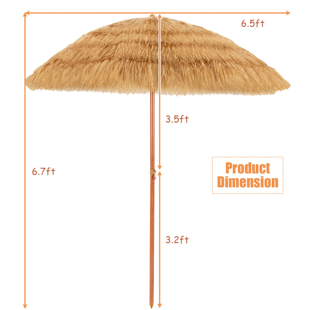 6.5 Feet Portable Thatched Tiki Beach Umbrella with Adjustable Tilt