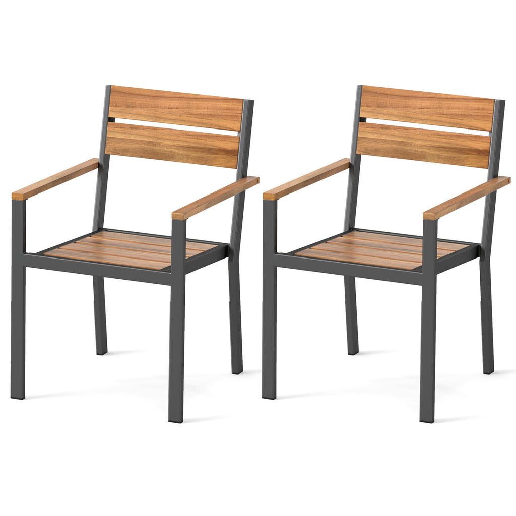 Outdoor Dining Chairs Set of 6, Acacia Wood with Armrests
