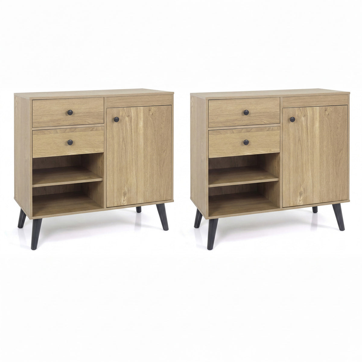 31" Buffet Cabinet with Drawers & Open Shelves - Set of 2, Natural