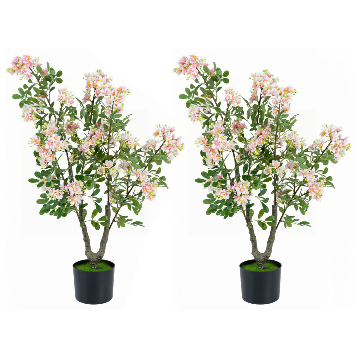Pink Artificial Impatiens Tree Set of 2 with Mini Fruits & Silk Flowers - Realistic Decor