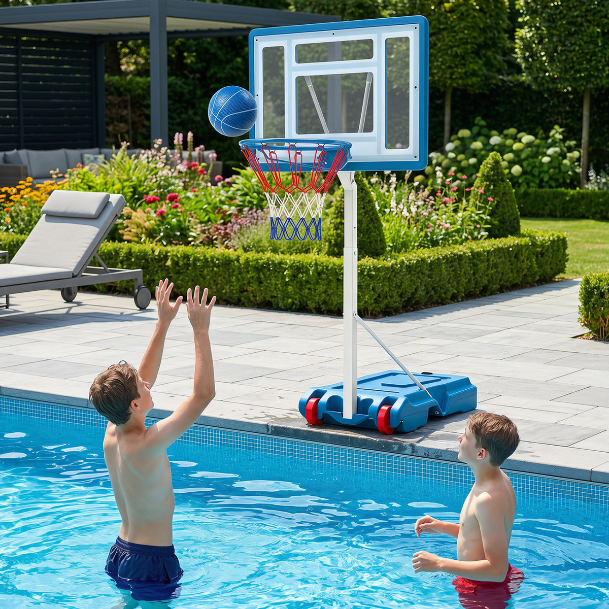 Poolside Adjustable Basketball Hoop 3.3-3.9 Ft with Shatterproof Backboard
