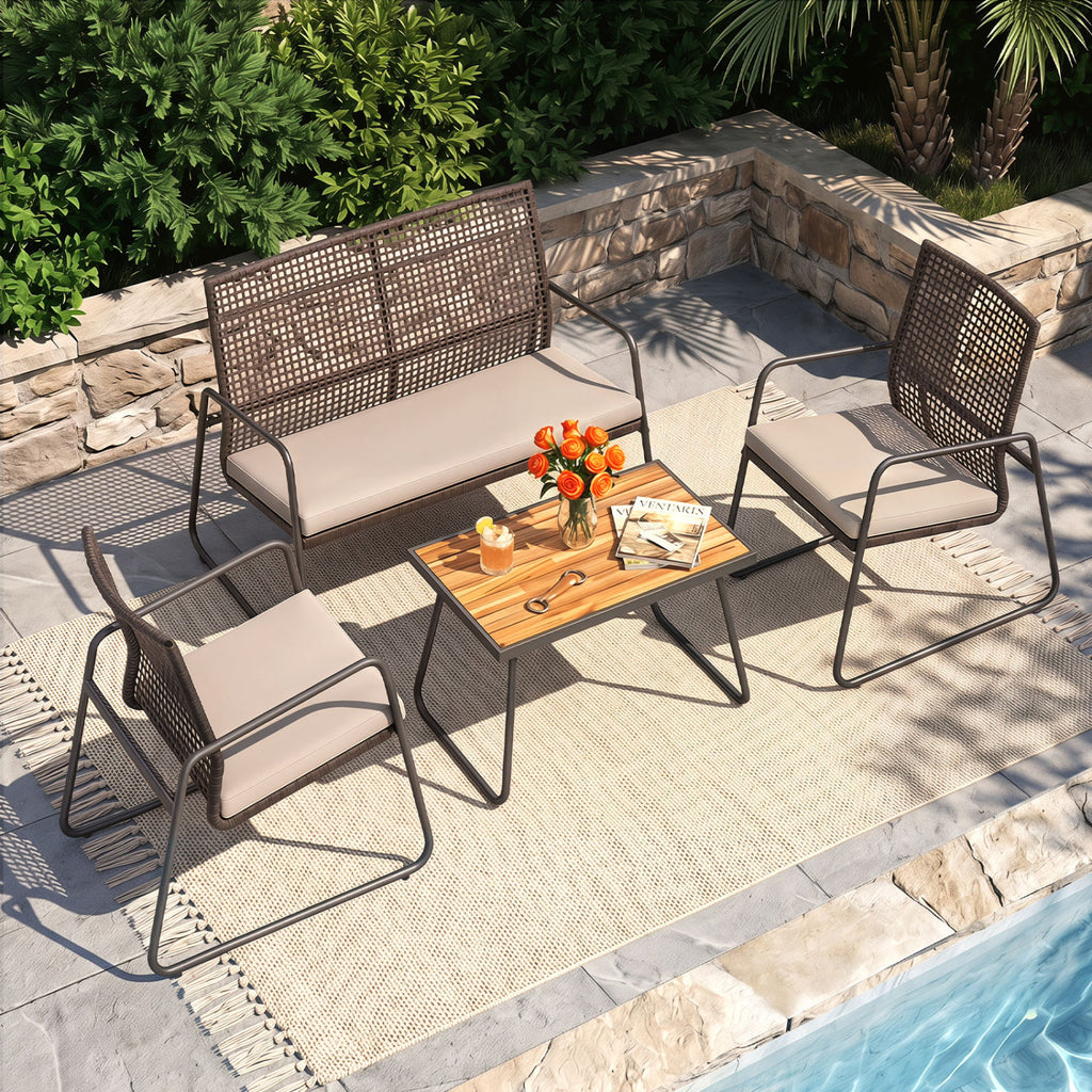 8 Pieces Patio Furniture Set with Acacia Wood Coffee Table and