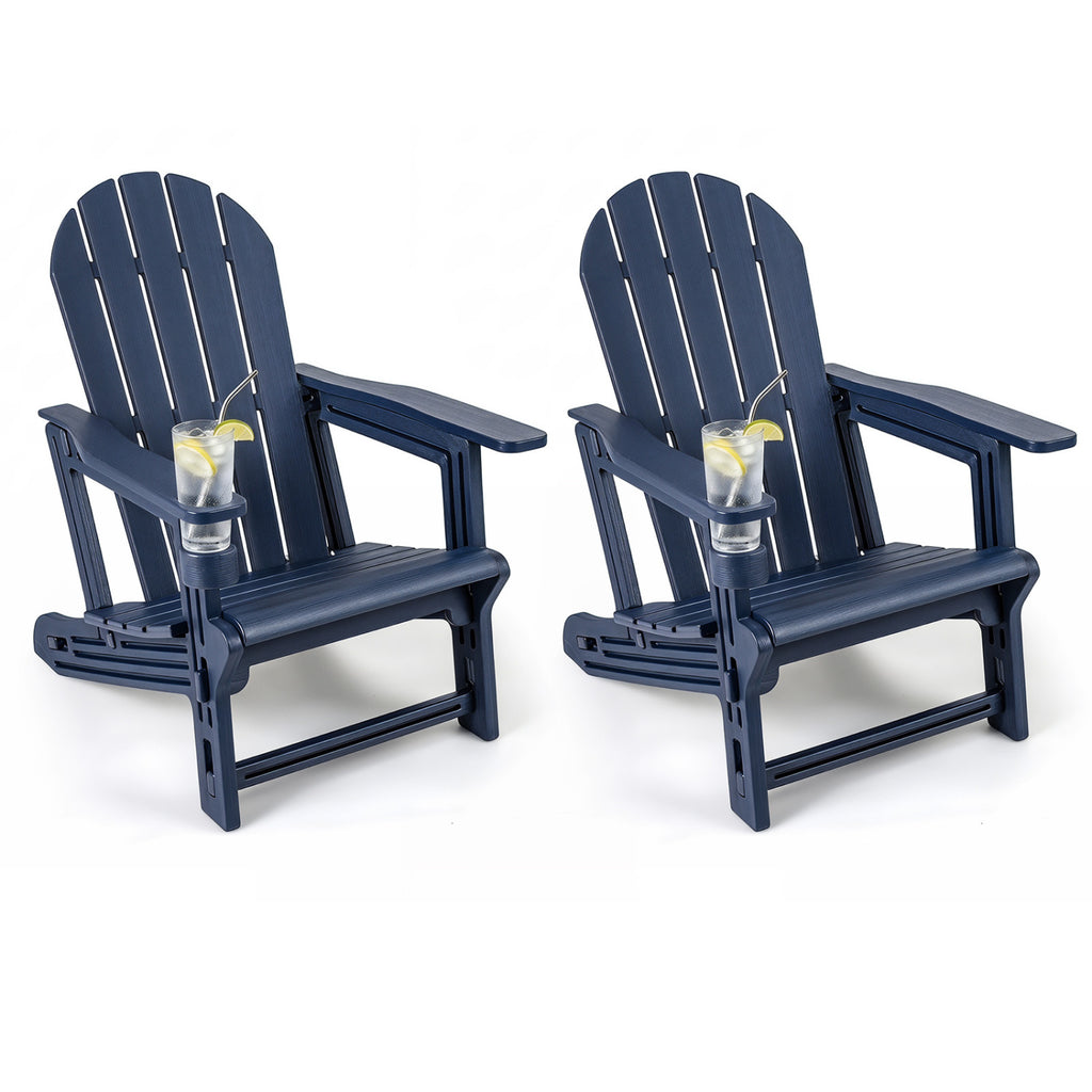 Set of 2 HDPE Adirondack Chair with Cup Holder and Wooden Texture for