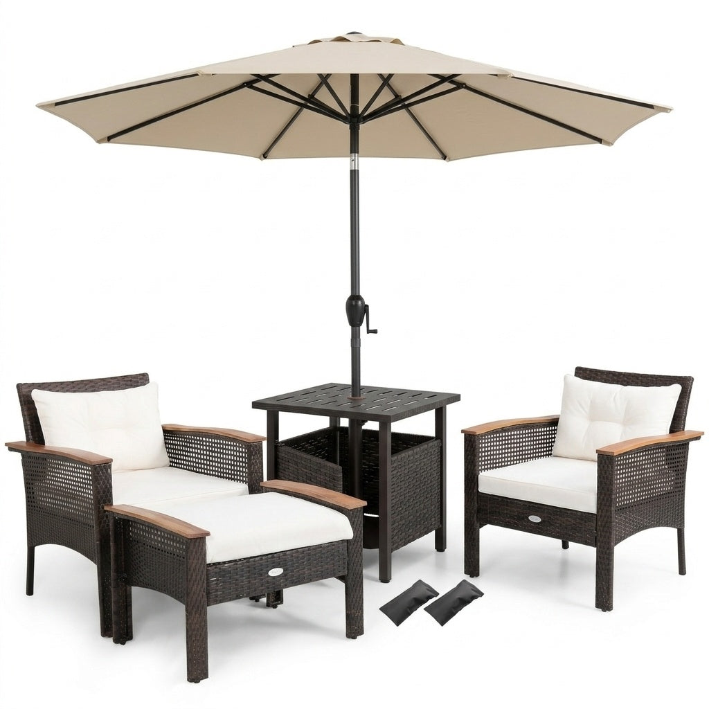 3-Piece Patio Lounge Bundle with 5-Piece PE Rattan Conversation Set,
