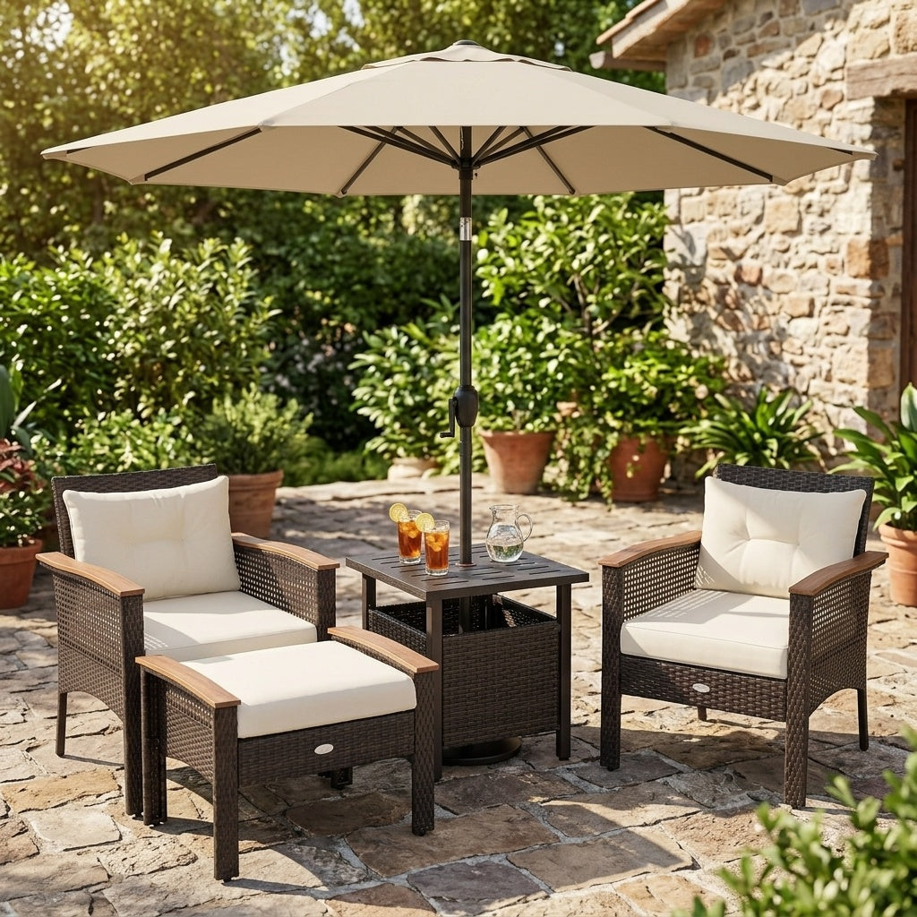 3-Piece Patio Lounge Bundle with 5-Piece PE Rattan Conversation Set,