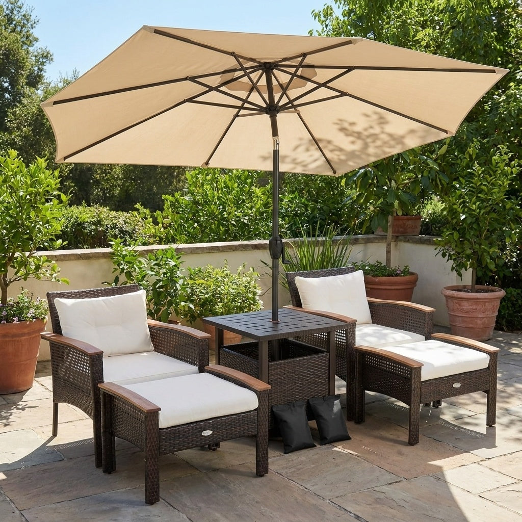 3-Piece Patio Lounge Bundle with 5-Piece PE Rattan Conversation Set,