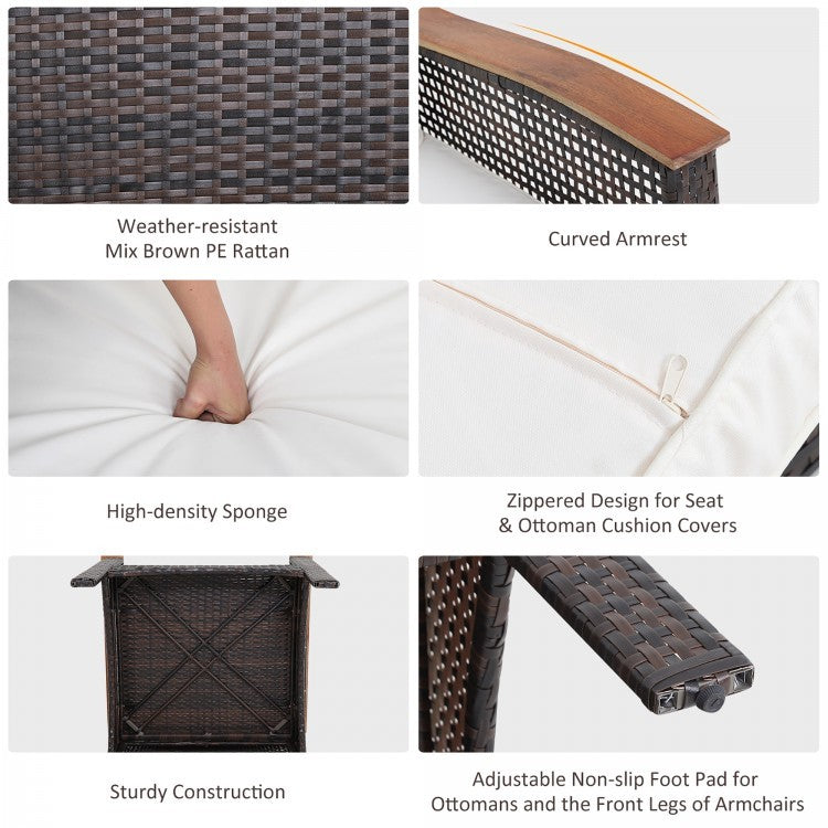 3-Piece Patio Lounge Bundle with 5-Piece PE Rattan Conversation Set,